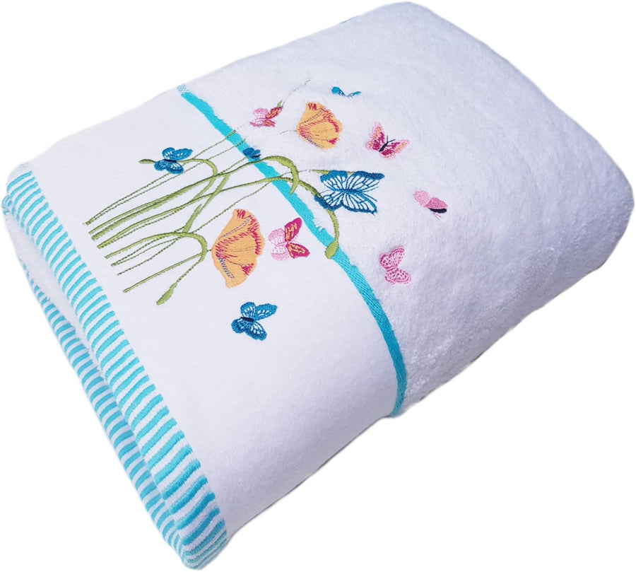 Turkish Combed Cotton Embroidered Towels 550gsm Floral Butterfly