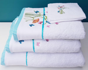 Turkish Combed Cotton Embroidered Towels 550gsm Floral Butterfly