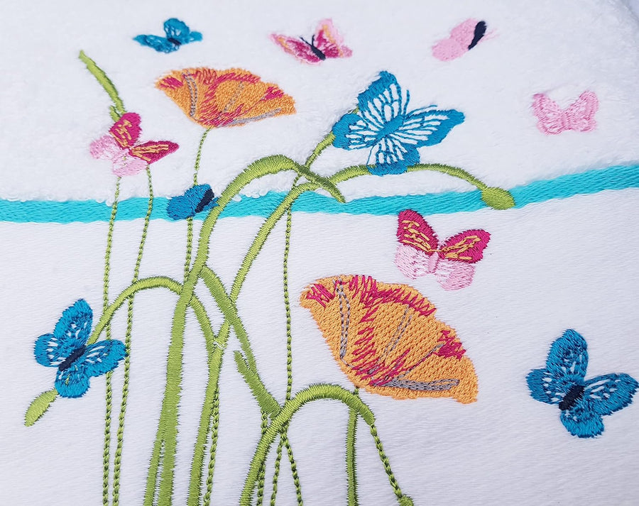 Turkish Combed Cotton Embroidered Towels 550gsm Floral Butterfly