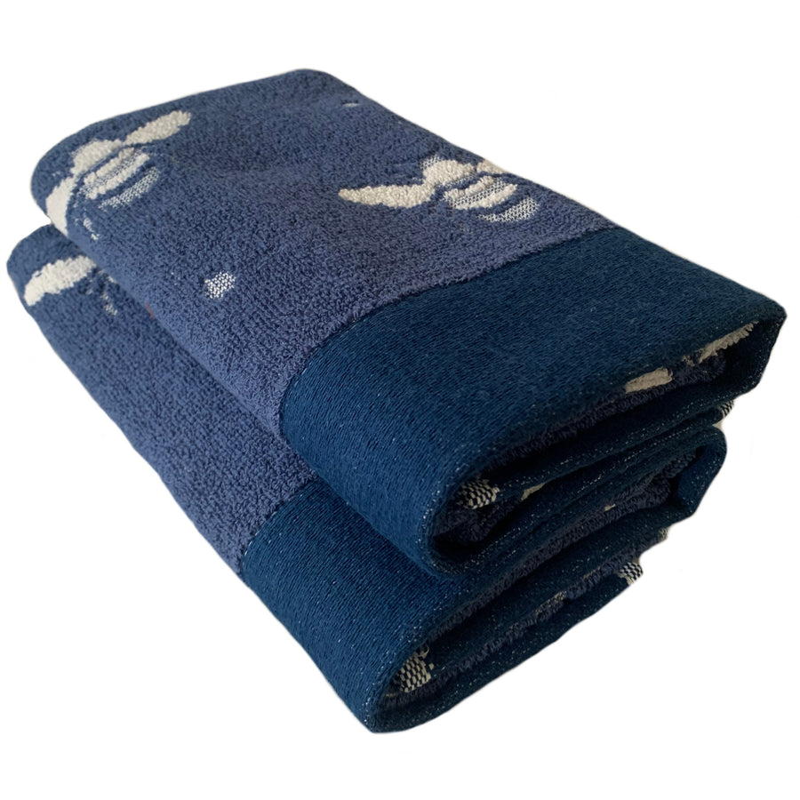 Navy Blue Bee Design Guest Towels 2 Pack