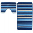 Load image into Gallery viewer, Bath &amp; Pedestal Mat Set Non Slip Stripe Design Blue
