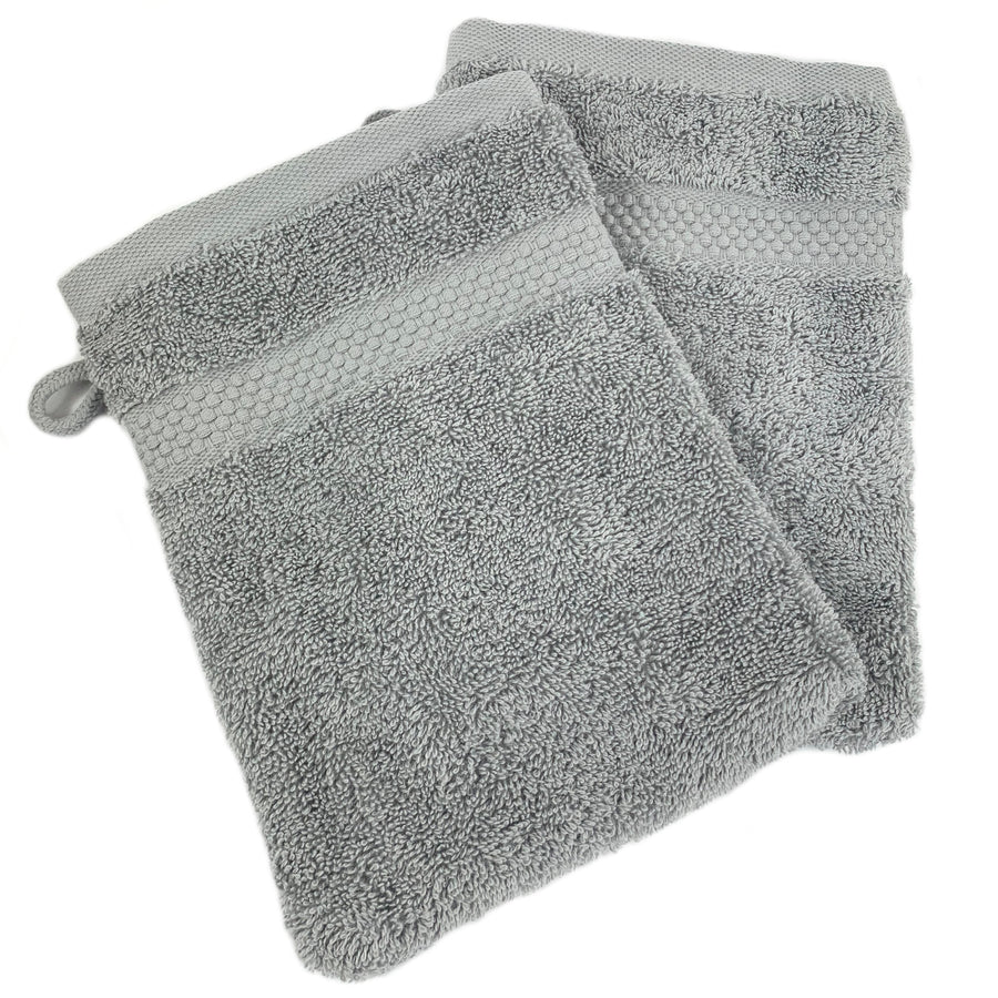 Face Cloth Wash Mitt Set Turkish Cotton Silver Grey