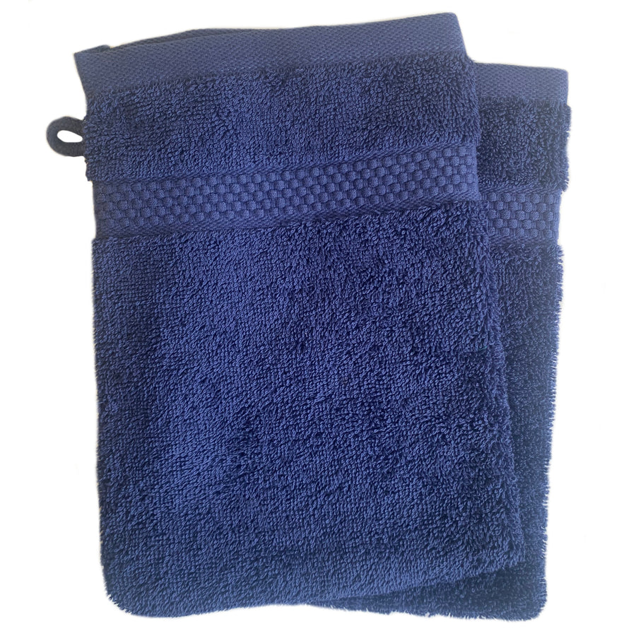 Face Cloth Wash Mitt Set Turkish Cotton Navy Blue