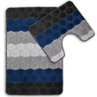 Load image into Gallery viewer, Bath &amp; Pedestal Mat Set Non Slip Hex Stripe Design Navy Blue
