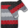 Load image into Gallery viewer, Bath &amp; Pedestal Mat Set Non Slip Hex Stripe Design Red
