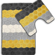Load image into Gallery viewer, Bath &amp; Pedestal Mat Set Non Slip Hex Stripe Design Yellow
