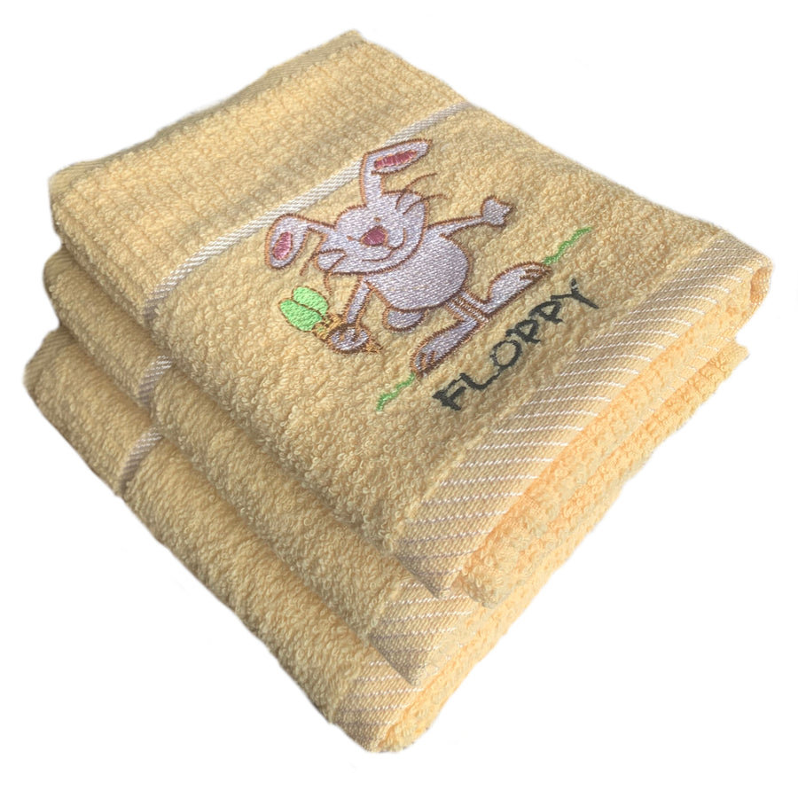 Pack of 3 Kitchen Tea Towels 100% Turkish Cotton  Embroidered Yellow Rabbit