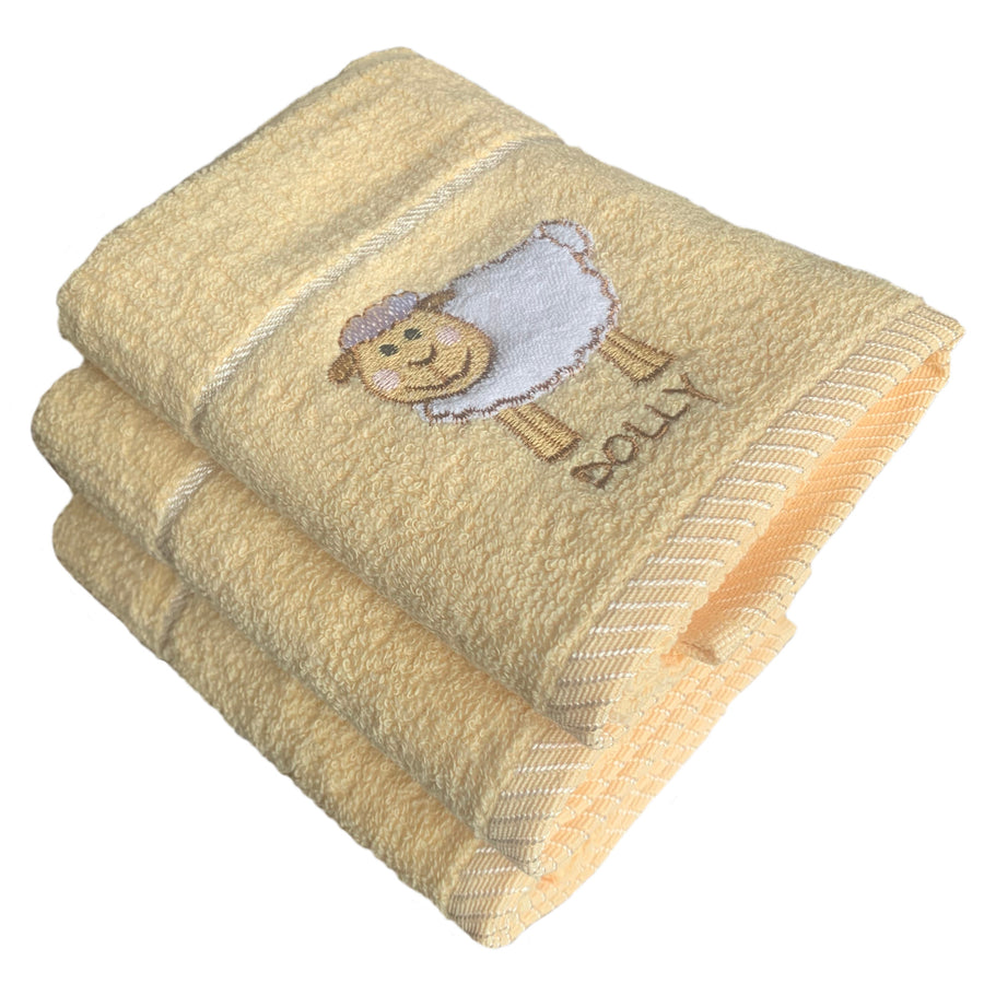 Pack of 3 Kitchen Tea Towels 100% Turkish Cotton  Embroidered Yellow Sheep