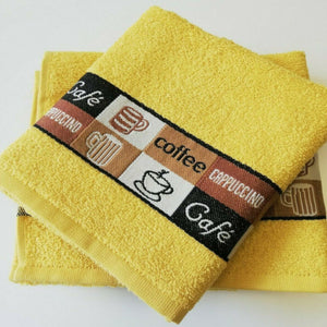 Pack of 3 Cafe Coffee Cup 100% Cotton Embroidered Hand Kitchen Tea Towels