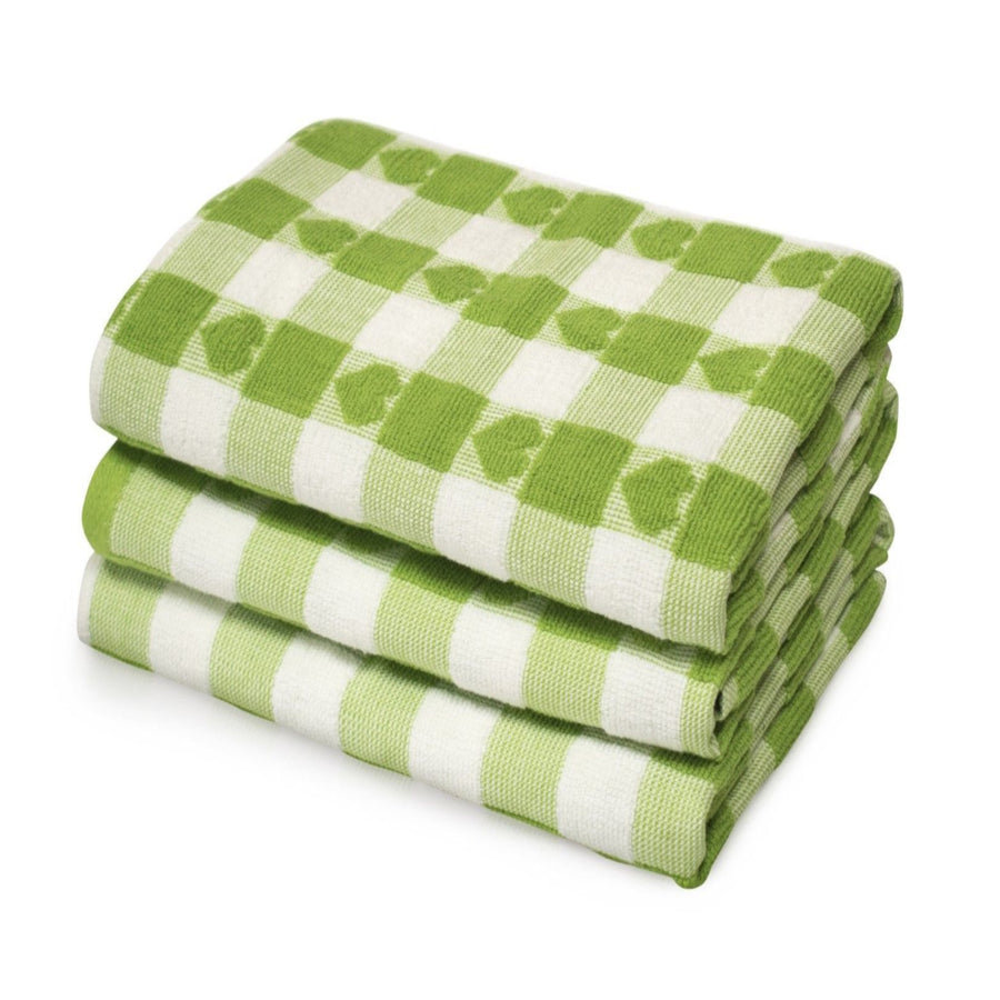 Cotton Heart Design Tea Towels Lime Green