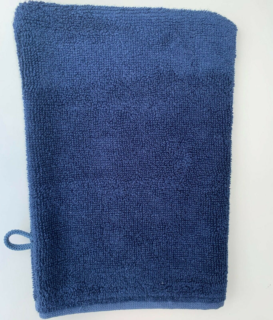 Cotton Bamboo Face Cloth Wash Mitt Set Pack of 2 Navy Blue