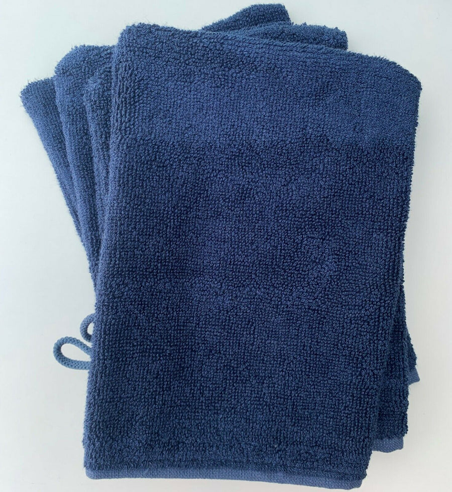 Cotton Bamboo Face Cloth Wash Mitt Set Pack of 4 Navy Blue