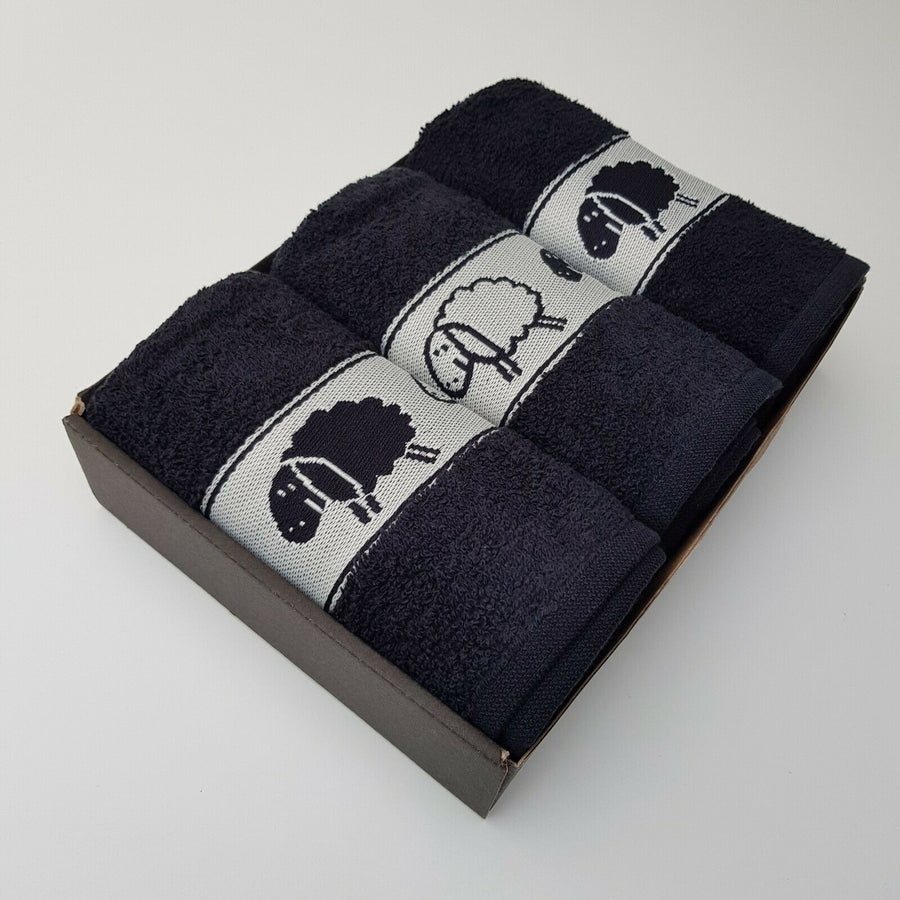 Kitchen Tea Towels 100% Turkish Cotton Embroidered Animals Gift Box Set Black Sheep