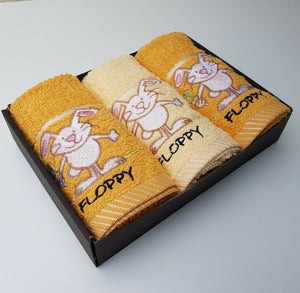 Kitchen Tea Towels 100% Turkish Cotton Embroidered Animals Gift Box Set of 3 Rabbits