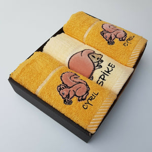 Kitchen Towels 100% Turkish Cotton Embroidered Animals Gift Box Set of 3 Hedgehog Squirrels