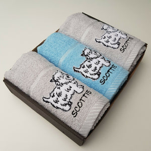 Kitchen Towels 100% Turkish Cotton Embroidered Animals Gift Box Set of 3 Scottie Dogs